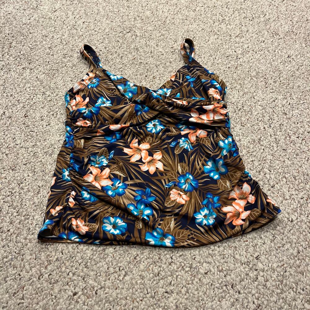 Lands End Floral Tankini Top 16 Tropical Vacation Summer Beach Brown Blue